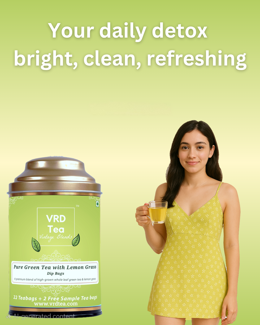 VRD Tea Vintage Blends Pure Green Tea with Lemongrass (22 plus 2 Dip Bags)