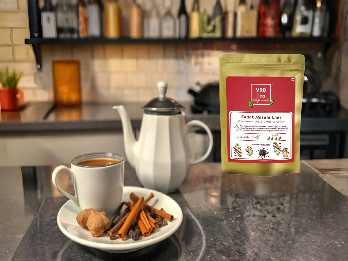 VRD Tea Vintage Blends Kadak Masala Chai with 100% Real Spices (250g)- A Bold & Spiced Indulgence