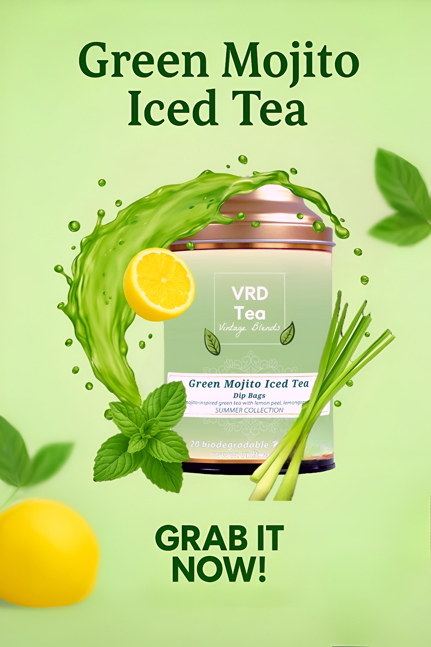 VRD Tea Vintage Blends Green Mojito Iced Tea (20 Bio-degradable Dip Bags)