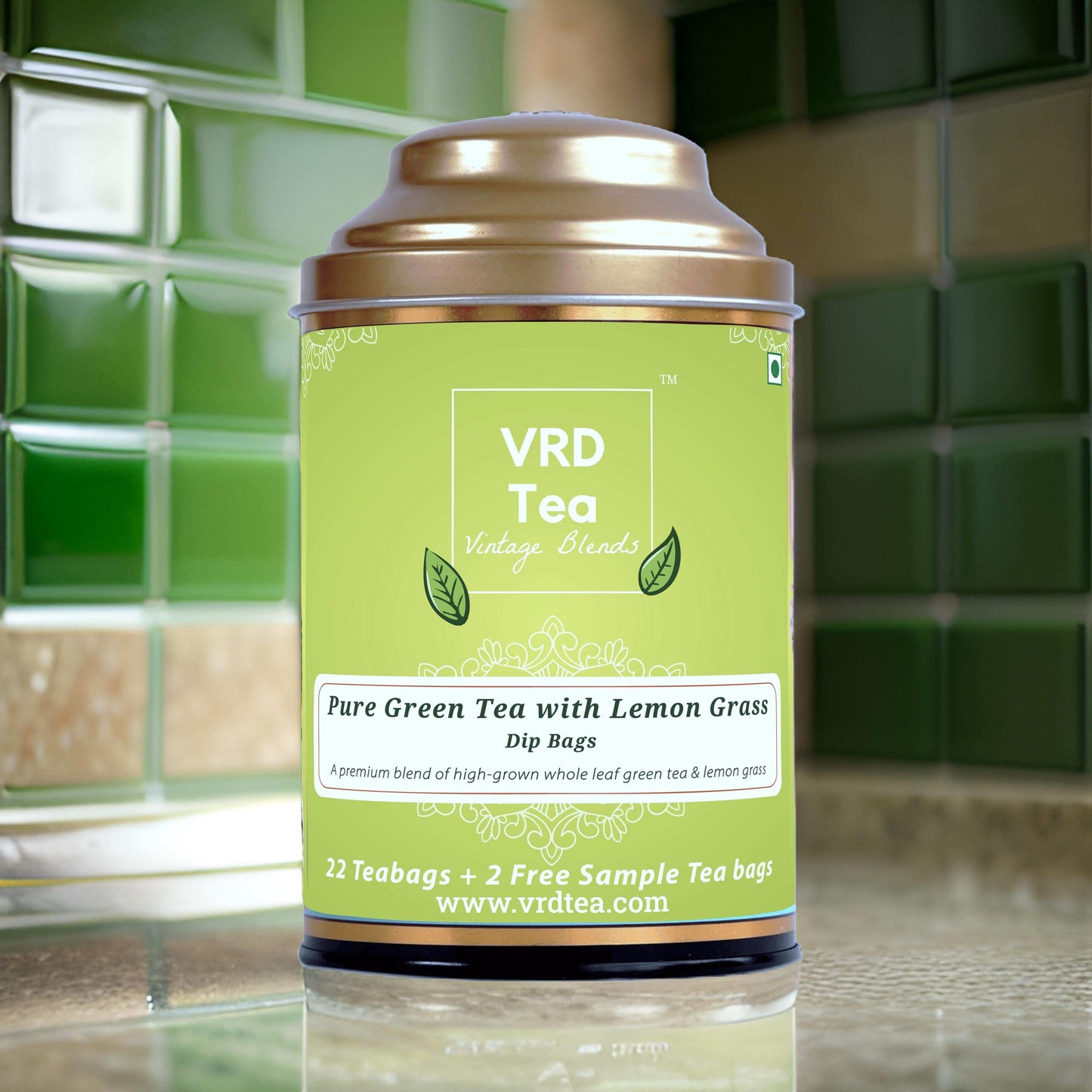 VRD Tea Vintage Blends Pure Green Tea with Lemongrass (22+2 Dip Bags)